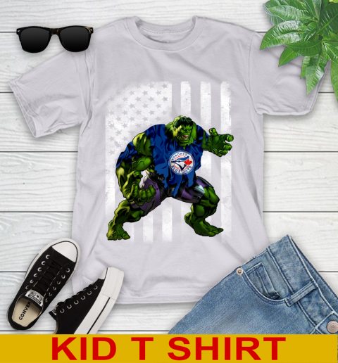 Toronto Blue Jays Hulk Marvel Avengers MLB Baseball American Flag Youth T-Shirt 4