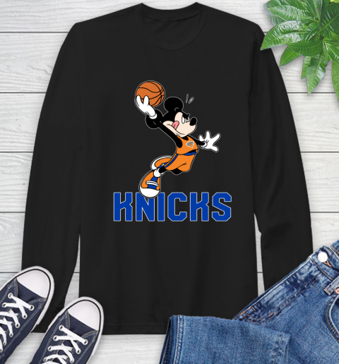 NBA Basketball New York Knicks Cheerful Mickey Mouse Shirt Long Sleeve T-Shirt