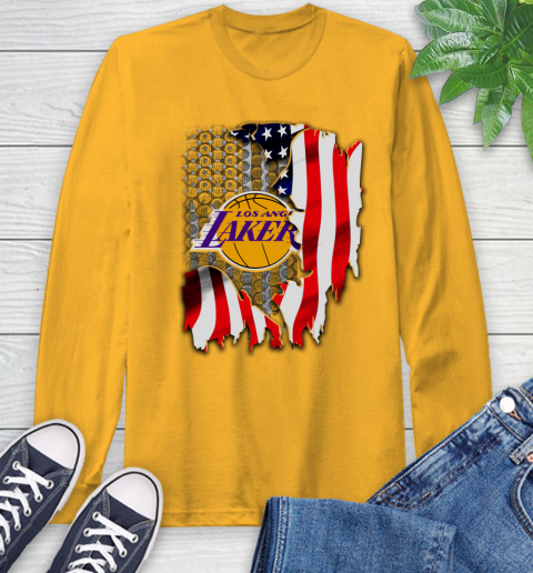 Los Angeles Lakers NBA Basketball American Flag Long Sleeve T-Shirt 2