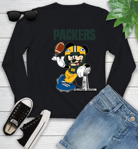 NFL Green Bay Packers Mickey Mouse Disney Super Bowl Football T Shirt Youth Long Sleeve 2