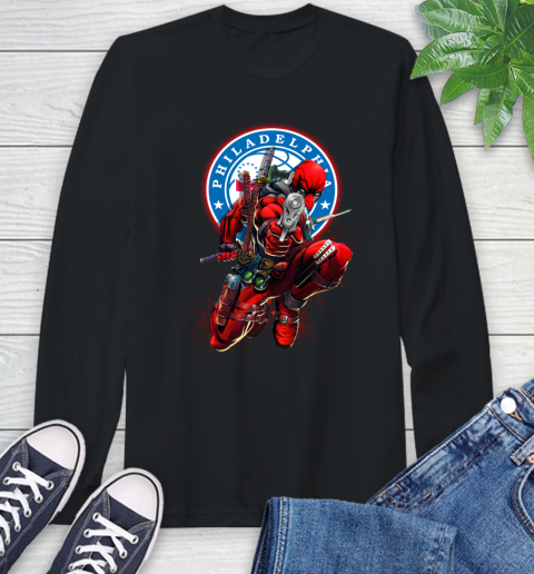 NBA Deadpool Marvel Comics Sports Basketball Philadelphia 76ers Long Sleeve T-Shirt 2