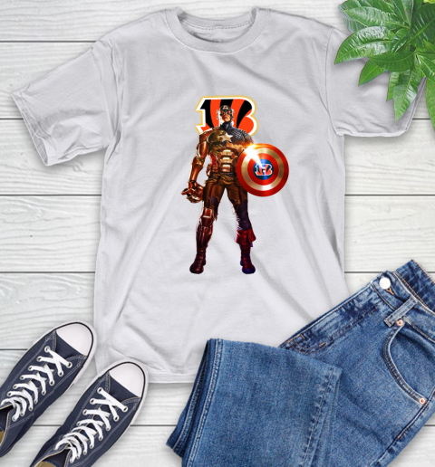 NFL Captain America Marvel Avengers Endgame Football Sports Cincinnati Bengals T-Shirt 12