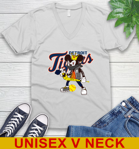 Detroit Tigers MLB Baseball Mickey Peace Sign Sports V-Neck T-Shirt