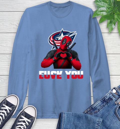 NHL Columbus Blue Jackets Deadpool Love You Fuck You Hockey Sports Long Sleeve T-Shirt 12