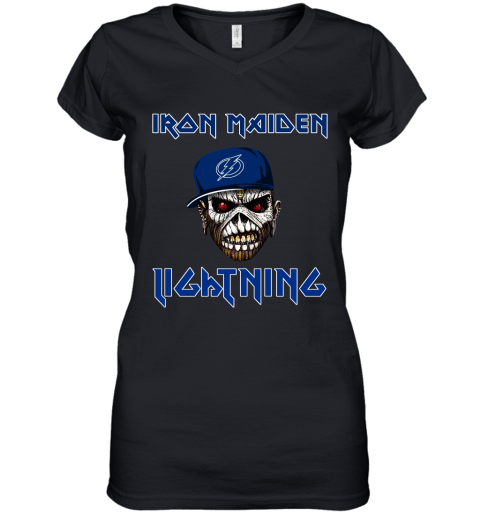 NHL Tampa Bay Lightning Iron Maiden Rock Band Music Hockey Sports l41EzFAv4X8 women v neck t shirt 39 95 151514 front black