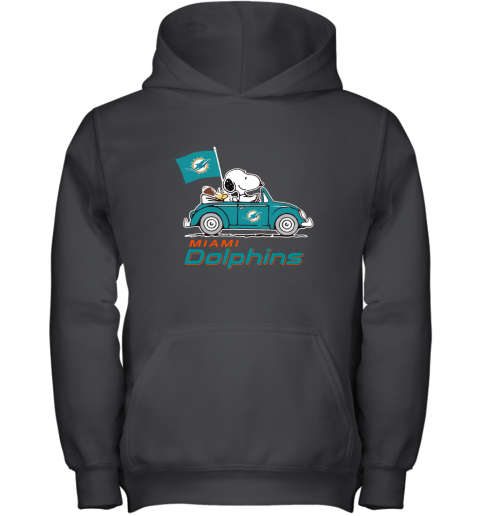 Snoopy And Woodstock Ride The Miami Dolphins Car NFL Youth Hoodie