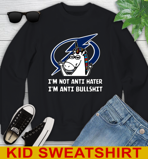 Tampa Bay Lightning NHL Hockey Unicorn I'm Not Anti Hater I'm Anti Bullshit Youth Sweatshirt 2