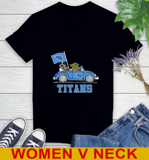 NFL Football Tennessee Titans Darth Vader Baby Yoda Driving Star Wars Shirt Women's V-Neck T-Shirt 2