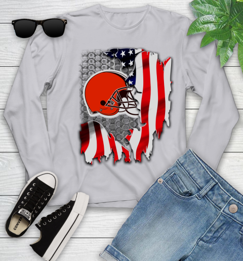 Cleveland Browns NFL Football American Flag Youth Long Sleeve 5