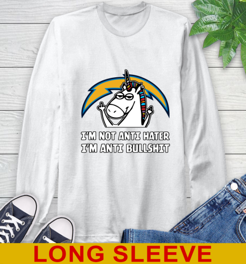 Los Angeles Chargers NFL Football Unicorn I'm Not Anti Hater I'm Anti Bullshit Long Sleeve T-Shirt