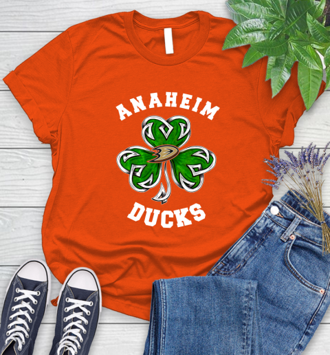 NHL Anaheim Ducks Three Leaf Clover St Patrick's Day Hockey Sports Women's T-Shirt 3