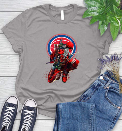 NBA Deadpool Marvel Comics Sports Basketball Detroit Pistons Women's T-Shirt 5