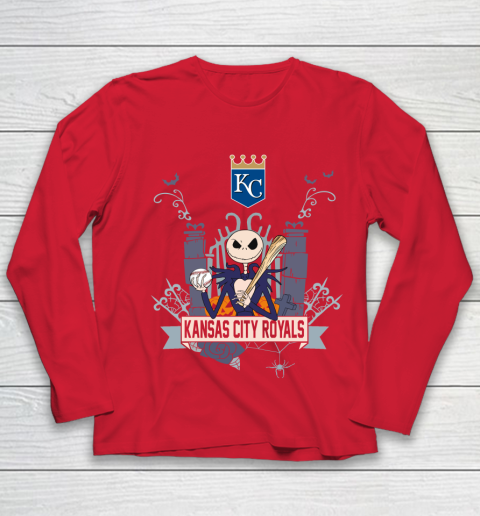MLB Kansas City Royals Baseball Jack Skellington Halloween Youth Long Sleeve 8