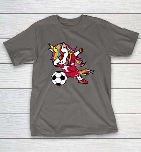 Funny Dabbing Unicorn Denmark Football Danish Flag Soccer T-Shirt 9