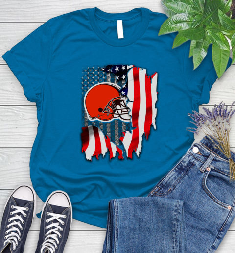 Cleveland Browns NFL Football American Flag Women's T-Shirt 10