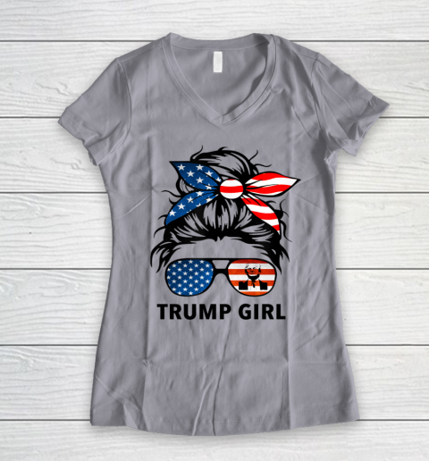 Trump Girl American Flag Glass Women's V-Neck T-Shirt 2