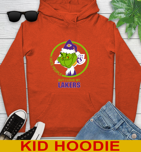 Los Angeles Lakers NBA Christmas Grinch I Hate People But I Love My Favorite Basketball Team Youth Hoodie 5