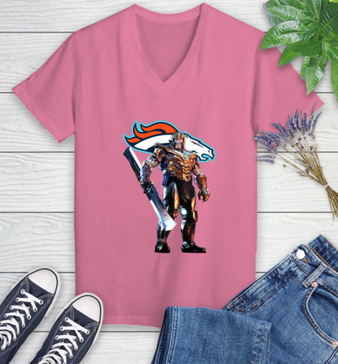 NFL Thanos Gauntlet Avengers Endgame Football Denver Broncos Women's V-Neck T-Shirt 13