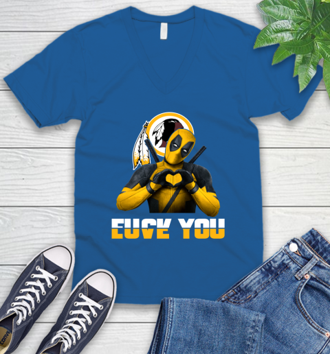 NHL Washington Redskins Deadpool Love You Fuck You Football Sports V-Neck T-Shirt 5