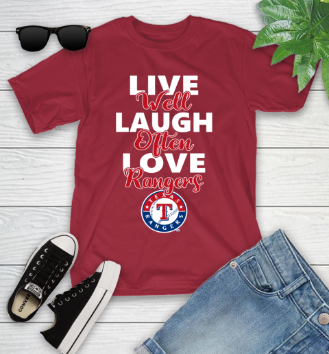 MLB Baseball Texas Rangers Live Well Laugh Often Love Shirt Youth T-Shirt 12