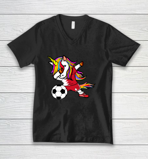 Dabbing Unicorn Bahrain Football Bahraini Flag Soccer V-Neck T-Shirt