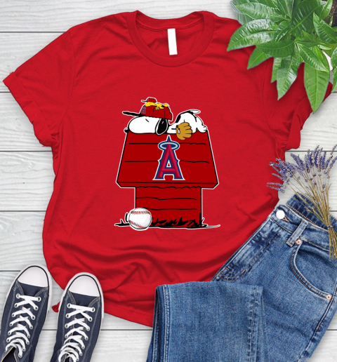MLB Los Angeles Angels Snoopy Woodstock The Peanuts Movie Baseball T Shirt Women's T-Shirt 9