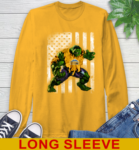 Denver Nuggets Hulk Marvel Avengers NBA Basketball American Flag Long Sleeve T-Shirt 2