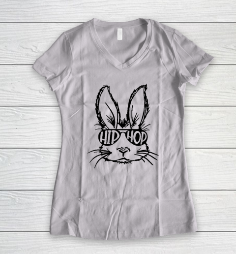 Hip Hop Bunny Face With Sunglasses Easter Day Women's V-Neck T-Shirt