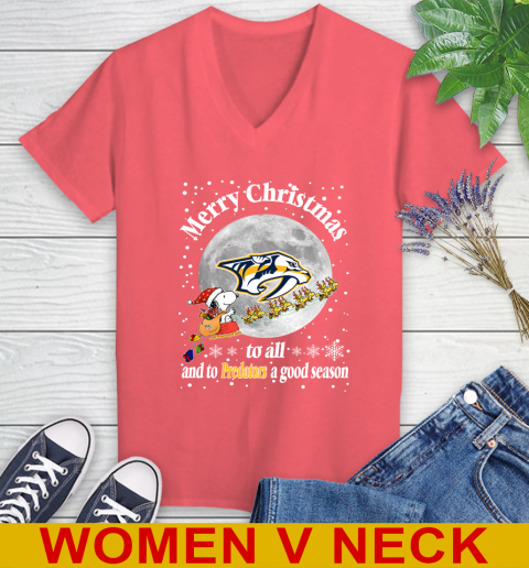 Nashville Predators Merry Christmas To All And To Predators A Good Season NHL Hockey Sports Women's V-Neck T-Shirt 6