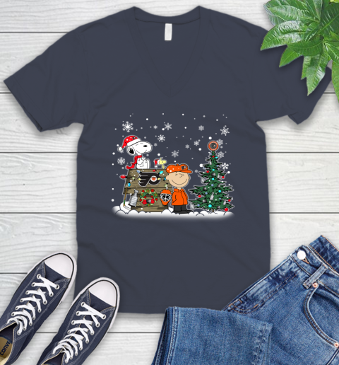 NHL Philadelphia Flyers Snoopy Charlie Brown Woodstock Christmas Stanley Cup Hockey V-Neck T-Shirt 8
