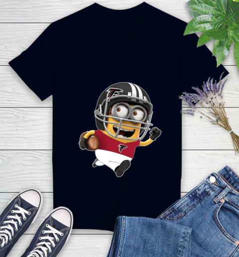 NFL Atlanta Falcons Minions Disney Football Sports Women's V-Neck T-Shirt 3