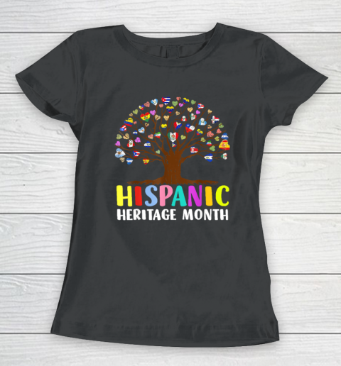 National Hispanic Heritage Month Hand Flag Tree Roots Latino Women's T-Shirt