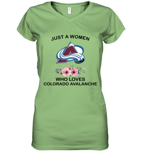 NHL Just A Woman Who Loves Colorado Avalanche Hockey Sports Women's V-Neck T-Shirt
