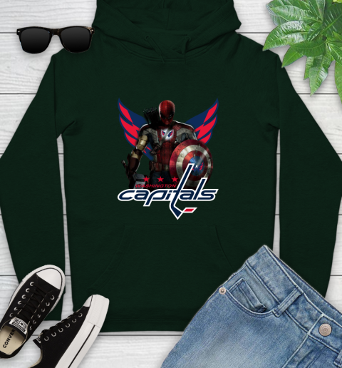 NHL Captain America Thor Spider Man Hawkeye Avengers Endgame Hockey Washington Capitals Youth Hoodie 13