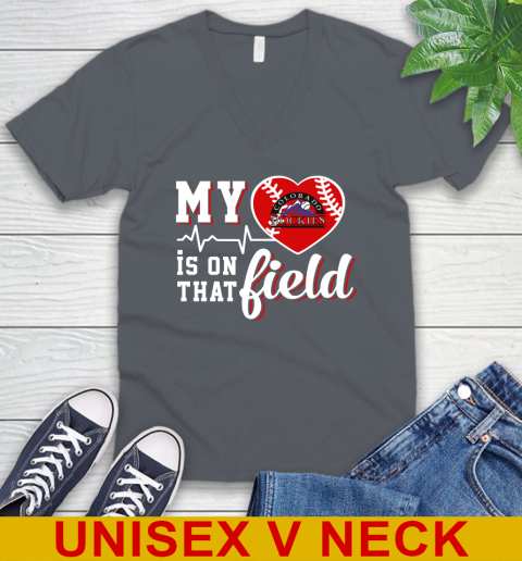 MLB My Heart Is On That Field Baseball Sports Colorado Rockies V-Neck T-Shirt 4