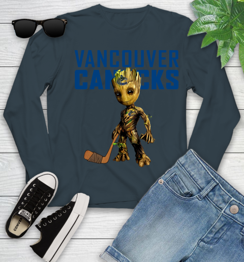Vancouver Canucks NHL Hockey Groot Marvel Guardians Of The Galaxy Youth Long Sleeve 8