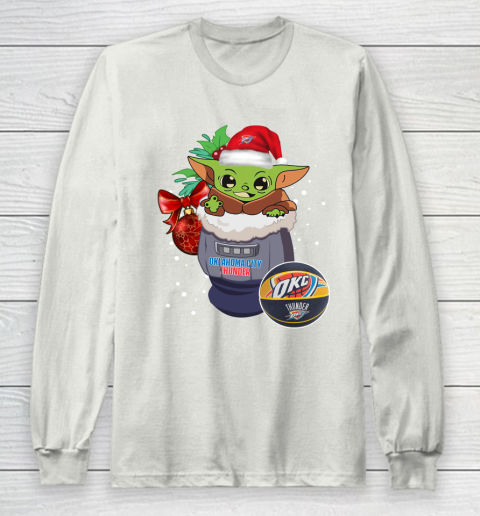 Oklahoma City Thunder Christmas Baby Yoda Star Wars Funny Happy NBA Long Sleeve T-Shirt 12