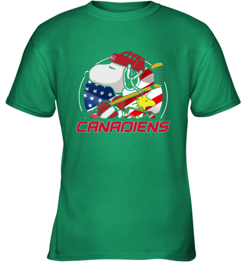 blvw montreal canadienssnoopy and woodstock nhl youth t shirt 26 front irish green