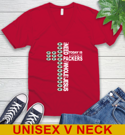 NFL All I Need Today Is A Little Bit Of Green Bay Packers Cross Shirt V-Neck T-Shirt 6