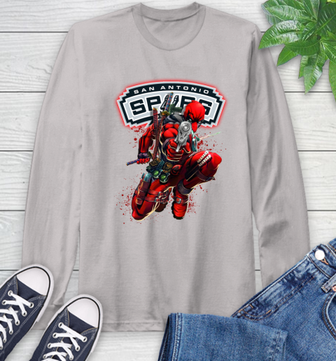 NBA Deadpool Marvel Comics Sports Basketball San Antonio Spurs Long Sleeve T-Shirt 12