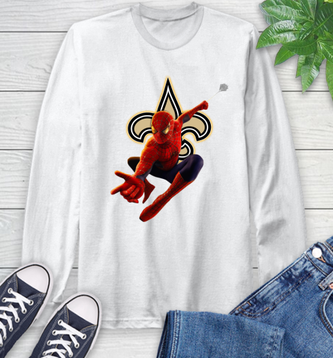 NFL Spider Man Avengers Endgame Football New Orleans Saints Long Sleeve T-Shirt
