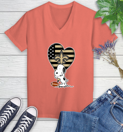 New Orleans Saints NFL Football The Peanuts Movie Adorable Snoopy Women's V-Neck T-Shirt 6