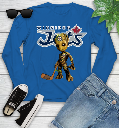 Winnipeg Jets NHL Hockey Groot Marvel Guardians Of The Galaxy Youth Long Sleeve 9