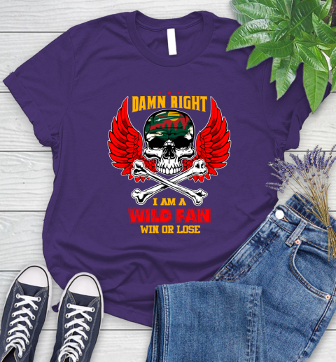 NHL Damn Right I Am A Minnesota Wild Win Or Lose Skull Hockey Sports Women's T-Shirt 4