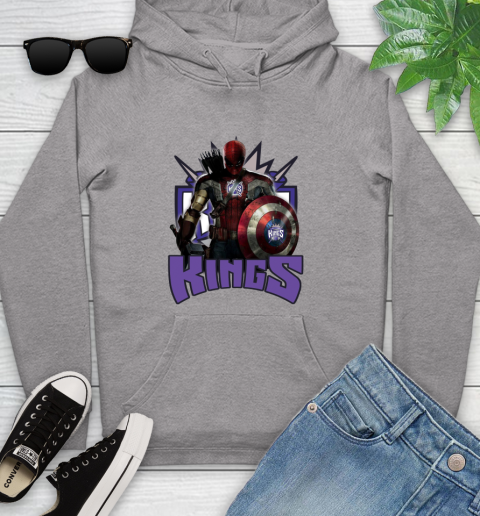 Sacramento Kings NBA Basketball Captain America Thor Spider Man Hawkeye Avengers Youth Hoodie 6