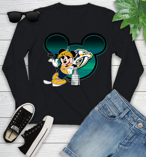 NHL Nashville Predators Stanley Cup Mickey Mouse Disney Hockey T Shirt Youth Long Sleeve 2