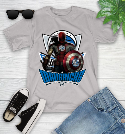 Dallas Mavericks NBA Basketball Captain America Thor Spider Man Hawkeye Avengers Youth T-Shirt 12
