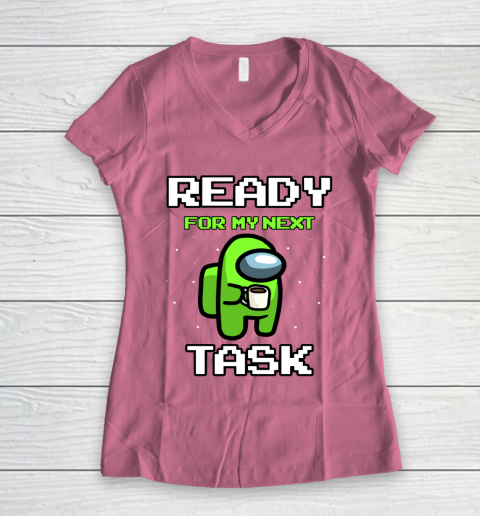 Among Us Shirt Ready For Work Green Women's V-Neck T-Shirt 7