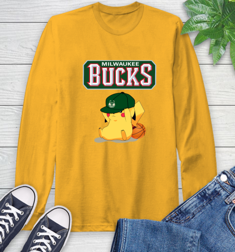 NBA Pikachu Basketball Sports Milwaukee Bucks Long Sleeve T-Shirt 3