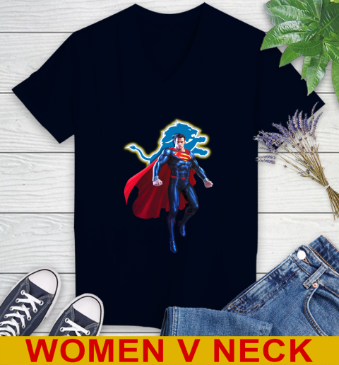 NFL Superman DC Sports Football Detroit Lions Women's V-Neck T-Shirt 3